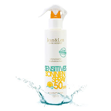 Jean & Len Sensitiv Sonnenspray 50 LSF wasserfest, für empfindliche Haut geeignet, ohne Silikone, Octocrylen, Duftstoffe & Mikroplastik, vegan, Sprühflasche 250 ml im Sale